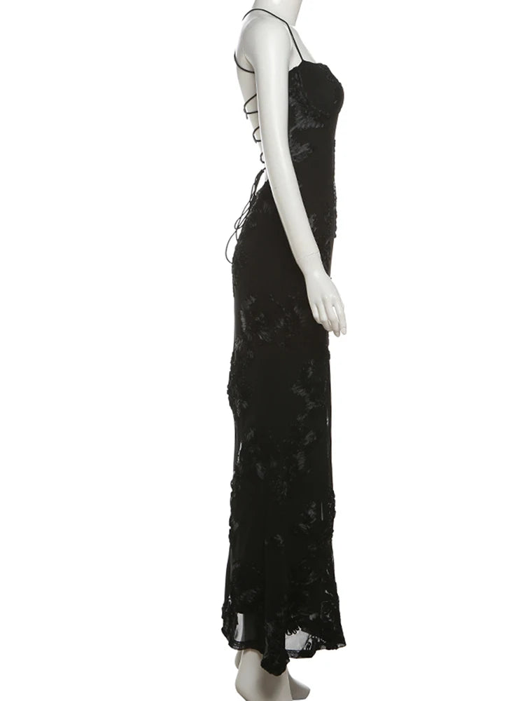Sexy rückenfreies Bandage-Maxikleid – figurbetonter langer Damen-Bademantel, ärmelloses Partykleid mit tiefem Ausschnitt