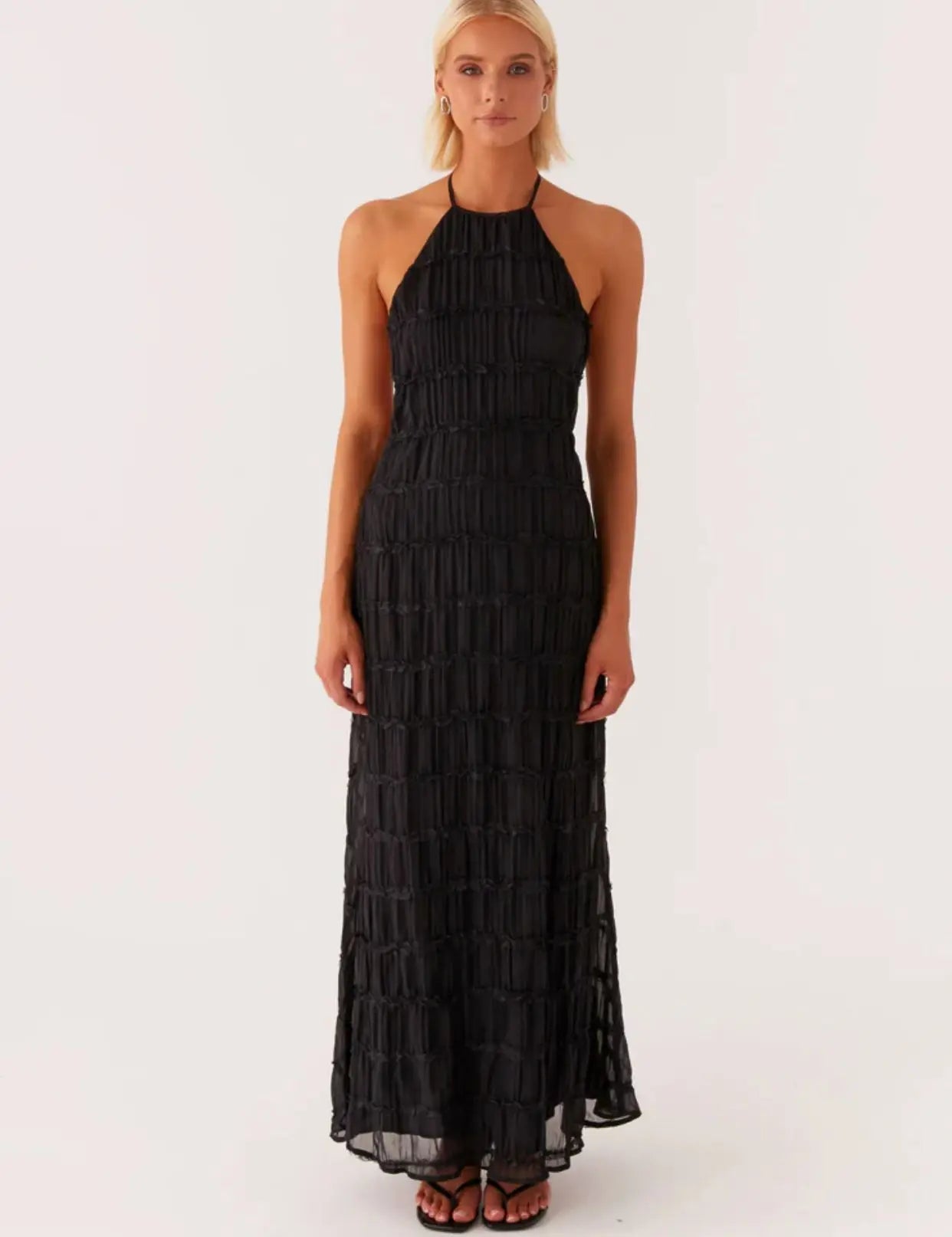 Women’s Backless Ruched Long Dress – Sexy Halter Lace-Up Maxi