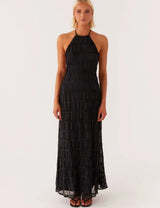 Women’s Backless Ruched Long Dress – Sexy Halter Lace-Up Maxi