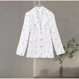 Elegant Flower Printed Coat Women's Lapel Single Button Long Sleeve Lace Up Blazer