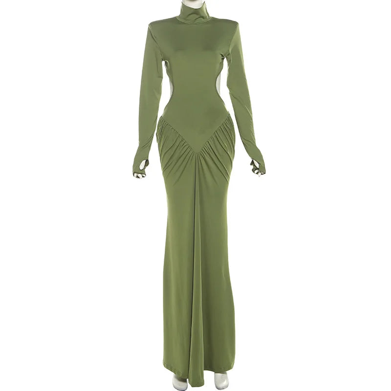 Sexy rückenfreies Rollkragen-Maxikleid – Damen Abendkleid Langarm Party