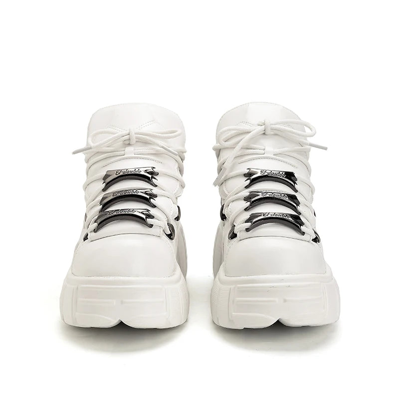 6cm Chunky Heel Punk Metal Strap Platform Ankle Boots