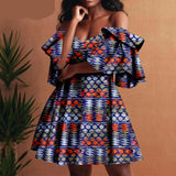 African Off-Shoulder Mini Dress High-Waist Ankara Party Dress For Women