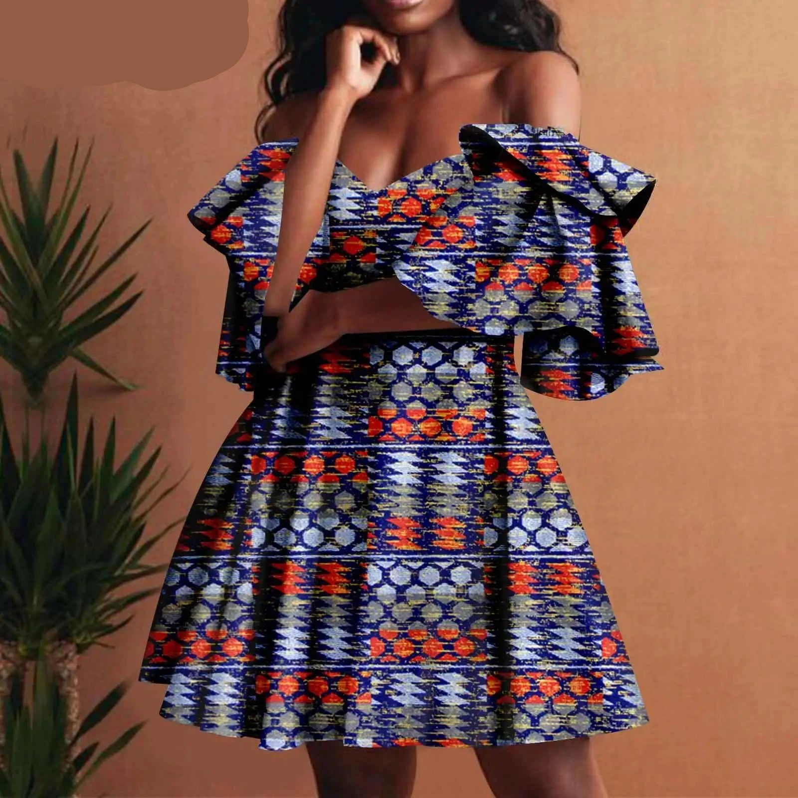 African Off-Shoulder Mini Dress High-Waist Ankara Party Dress For Women