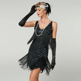 1920s Flapper Dress Roaring 20s Gatsby Sequined Fringe Tassel Mini Dress