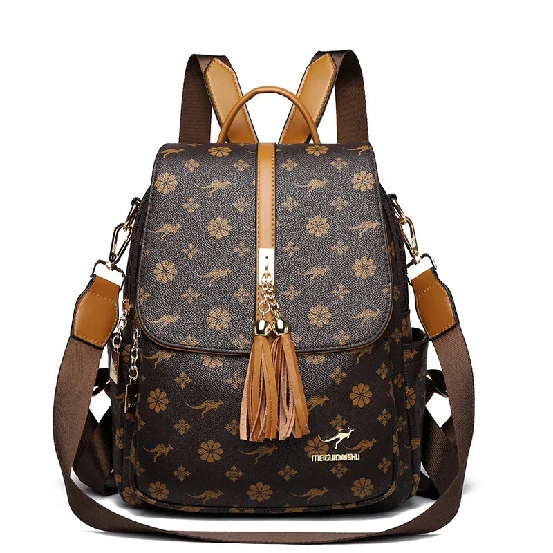 Luxury High-Quality Leather Women's Backpack | Designer Fashion Printing Bag