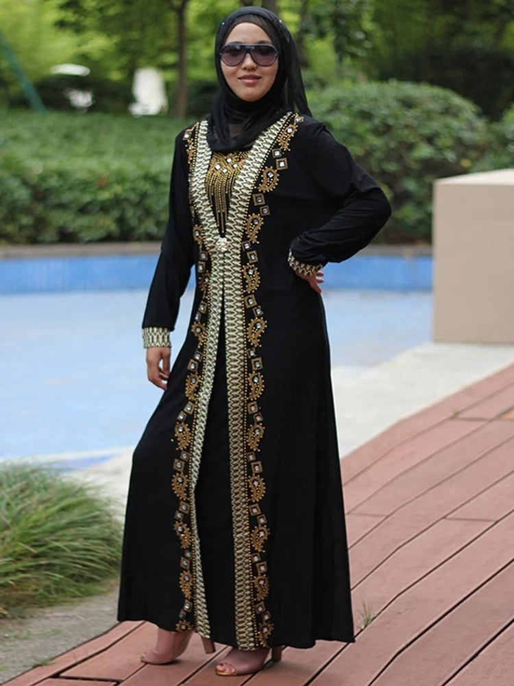 Black Muslim Abaya for Women | Sequin Beaded Kaftan and Elegant Splice Maxi Dress