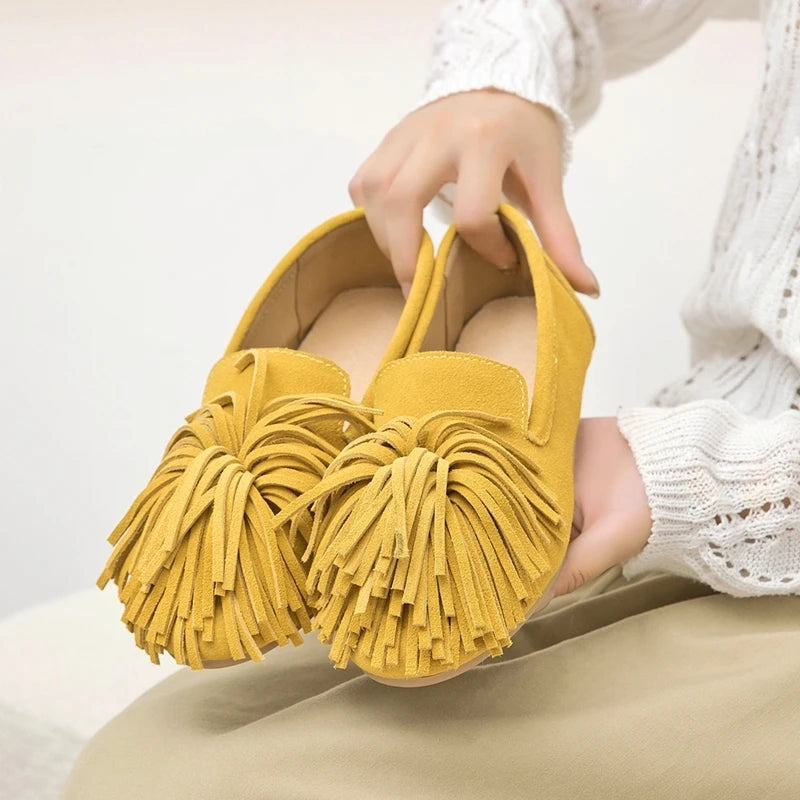 Women’s Genuine Leather Tassel Loafers – Retro Mary Jane Ballet Flats