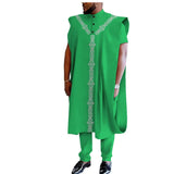 Afrikanisches 3-teiliges Set für Herren: Dashiki-Mantel, Kurzarmhemd und Ankara-Hose