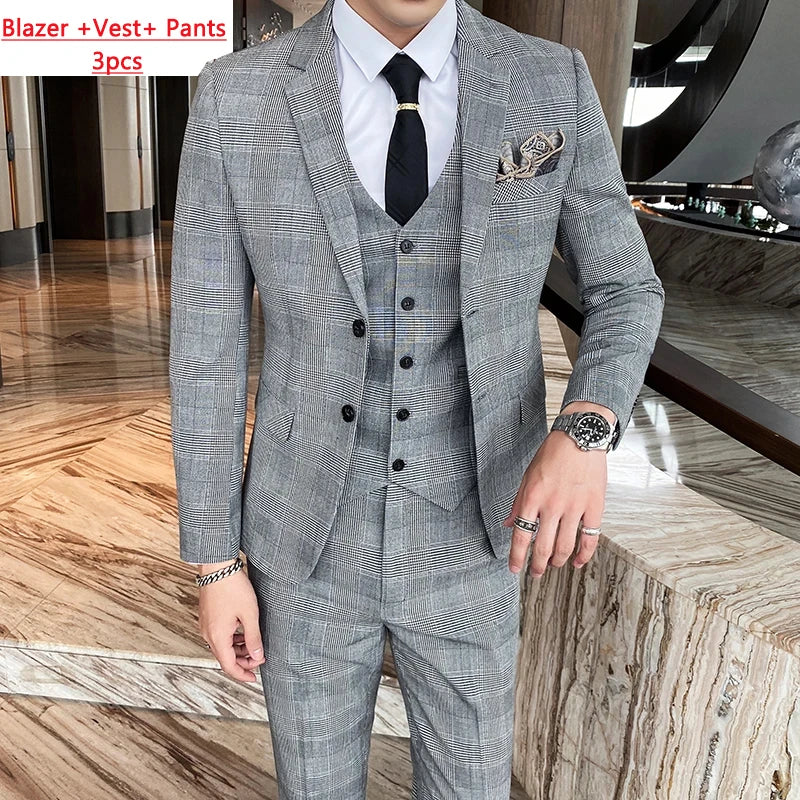The "Heritage Grey" Houndstooth 3-Piece Suit – Luxury Plaid Edition – Tailored Jacket, Vest & Trousers