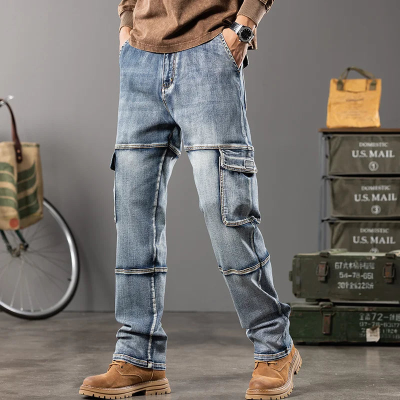 Herren Outdoor Weite Hosenbeine Arbeitsjeans | Multi-Pocket Straight Fit Denim