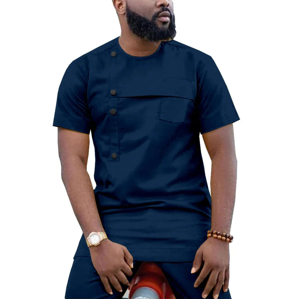 African Short Sleeve Dashiki Shirt and Pants Outfit Men’s 2-Piece Ankara Set