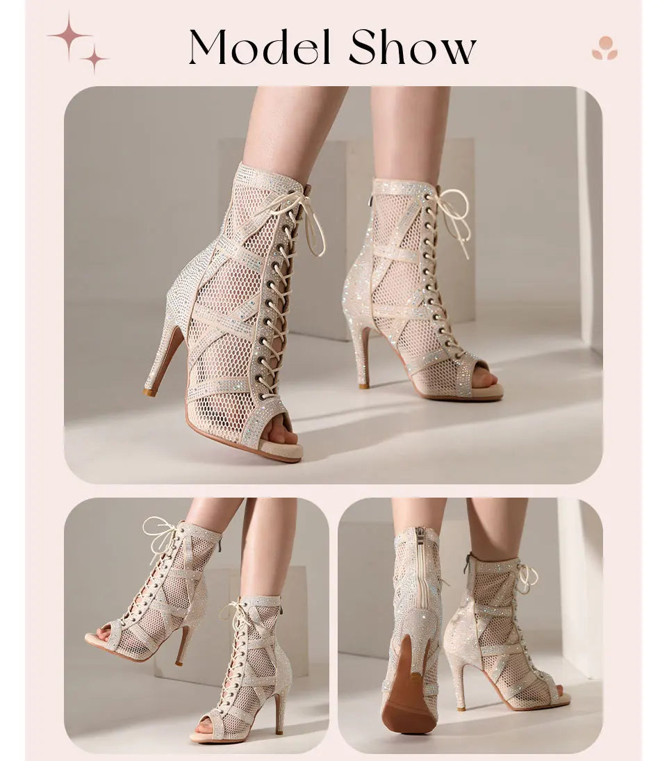 The "Diamond Stage" Dance Boots: Sparkling Rhinestone Latin & Jazz Shoes