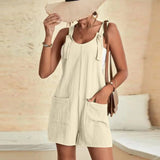 Women’s Casual Summer Romper – Loose Sleeveless Jumpsuit with Tie-Knot Straps