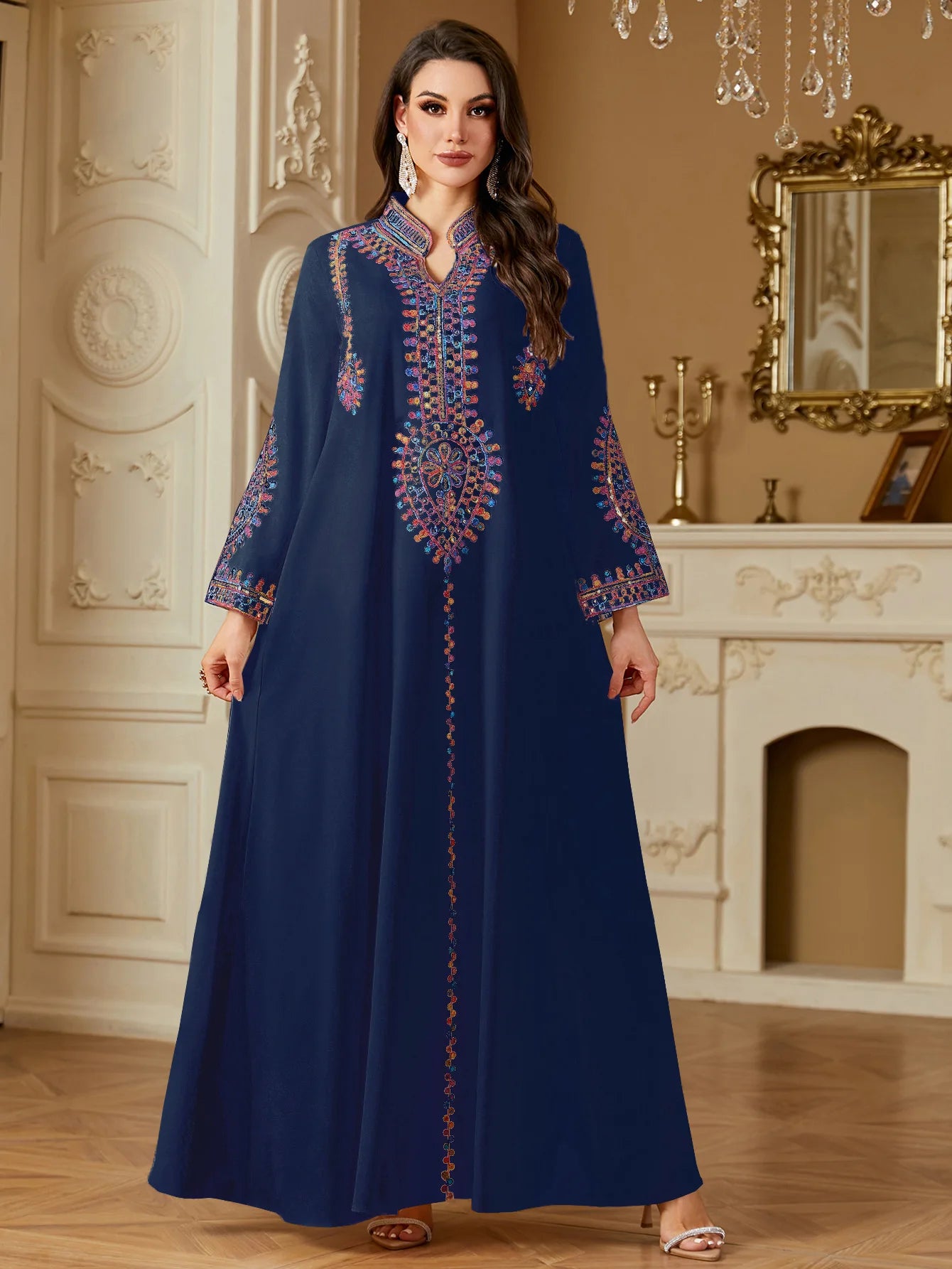 Luxuriöses muslimisches Stickerei-Kleid für Frauen | Elegante Party-Abaya und marokkanischer Kaftan