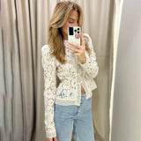 Luxuriöse Spitzenbluse mit Print – Vintage-Hemd für Damen, einreihig, schmal geschnitten, elegantes Langarm-Partytop