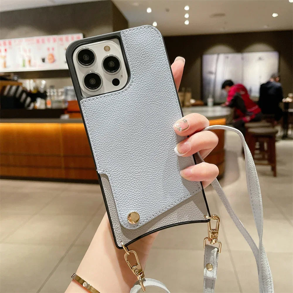 Crossbody Wallet Case for iPhone 17 Air 16 15 14 13 Pro Max | Leather Card Holder