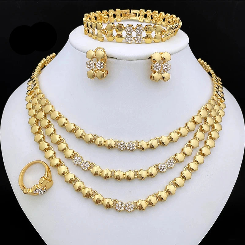 Elegantes Goldschmuckset für Damen – Luxuriöses Halsketten- und Ohrringset