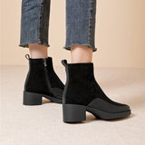 Women’s Genuine Leather Ankle Boots – Pointed Toe Chunky High Heel Boots