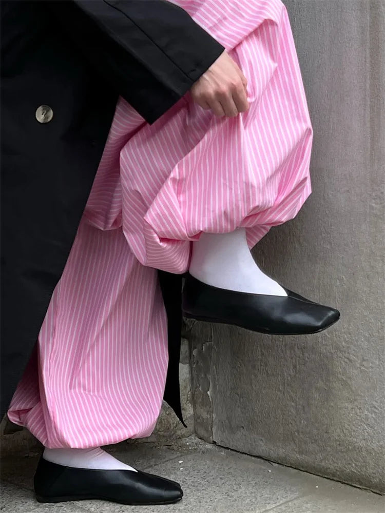 Striped Lace-Up Casual Women's Pants – Patchwork Loose Streetwear Trousers