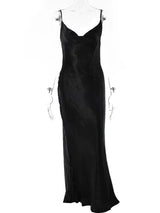 Damen sexy Satin Spaghettiträger Maxikleid – rückenfreies Schnür-Trompeten-Abendkleid
