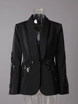 Damen Blazer mit Mesh-Einsätzen und Nagelkette & Chiffonhose mit hoher Taille