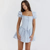 The "Azure Dream" Mini: A Romantic A-Line Corset Dress Featuring a Sculpted Lace-Up and Square Neckline