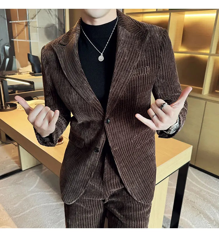 Herren Cordanzug im italienischen Stil (Sakko + Hose) – Hochwertiges zweiteiliges Slim-Fit-Set