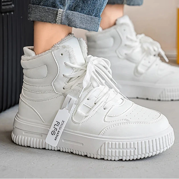 Herren Weiße Wasserdichte Schnee-Sneaker – Warme, Plüschgefütterte Winterschuhe, Rutschfest & Abriebfest für Outdoor und Freizeit