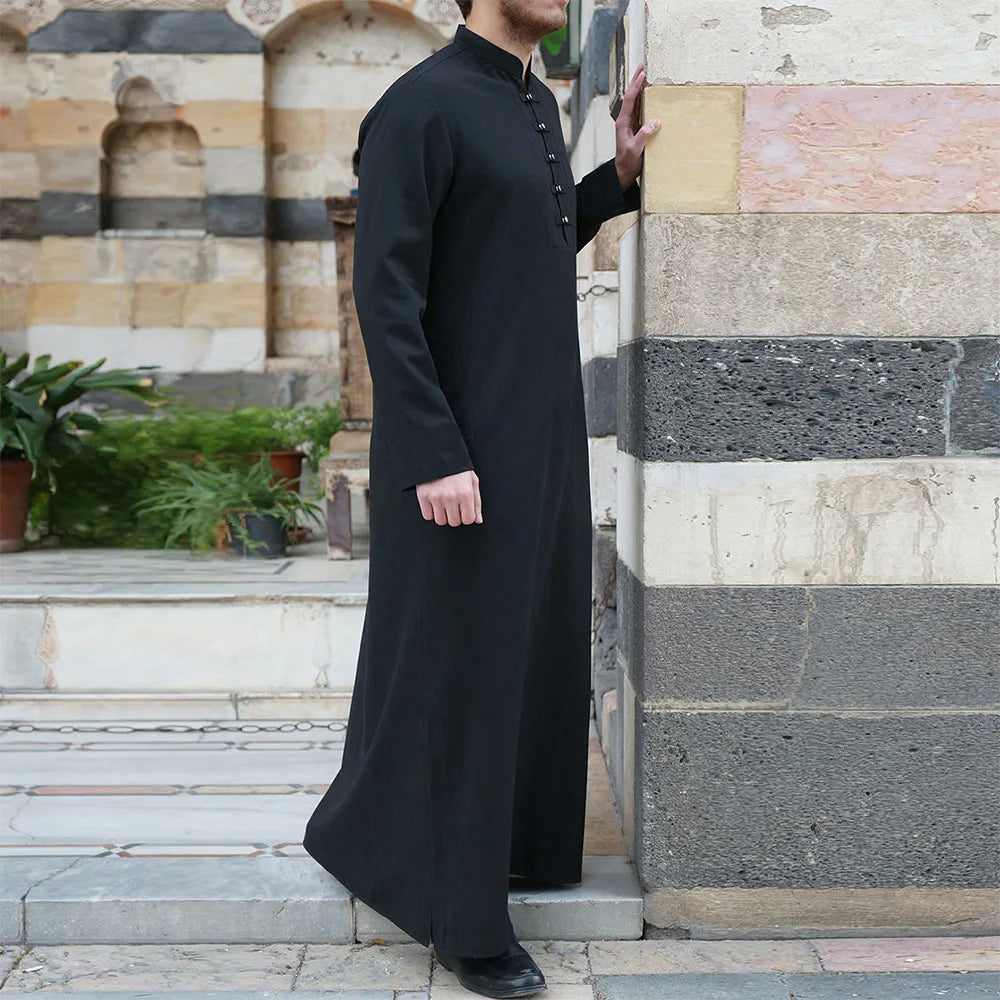 Men’s Black Long Sleeve Jubba Thobe | Spring Summer Muslim Abaya