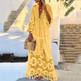 Böhmisches Quasten-Maxikleid mit V-Ausschnitt, großer Größe, Spitze, einfarbig, Mode, Boho, Urlaubskleid