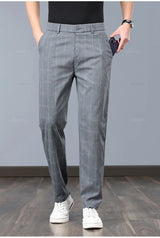 Klassische Herren-Arbeitshose mit Karomuster – Slim Fit Stretch-Businesshose
