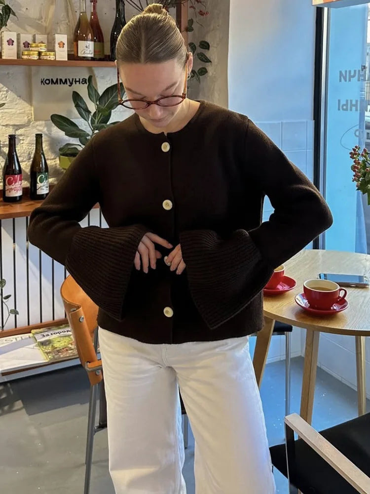 Gerippter Patchwork Lockerer Langarmpullover, Einfarbige Strickjacke