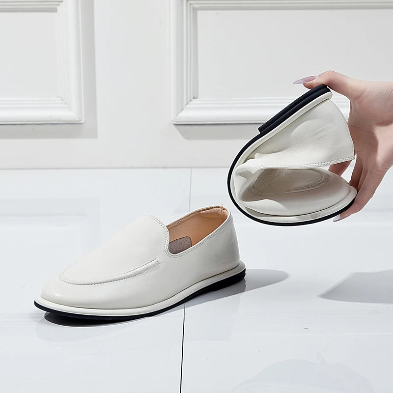 Women’s Genuine Leather Loafers – Soft Flat Slip-On Shoes, Round Toe Casual Walking Flats