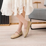 Women’s Genuine Leather Mary Jane Shoes – Square Toe Ballet Flats