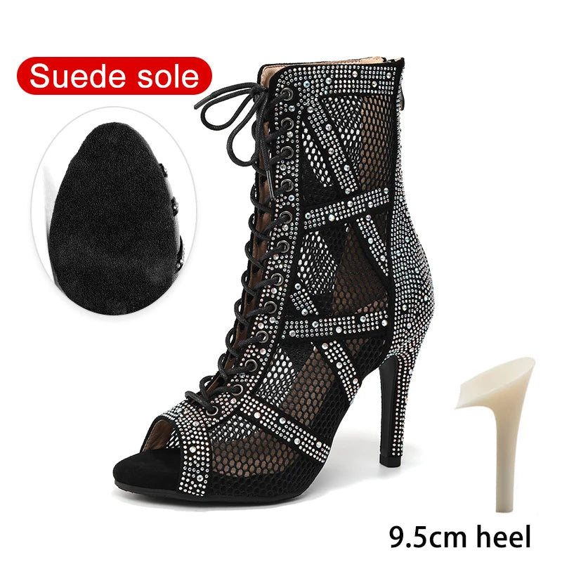 The "Diamond Stage" Dance Boots: Sparkling Rhinestone Latin & Jazz Shoes