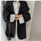 Women’s Vintage Loose Fit Blazer – Autumn Chic Double-Breasted Suit Jacket