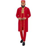 Herren 4-teiliges Agbada-Set – Besticktes Gewand, Hemd, Hose und Mütze, traditioneller Dashiki Hochzeitsanzug