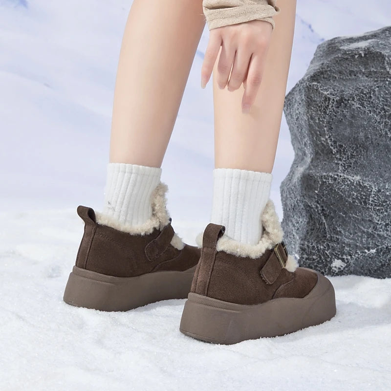 Women’s Genuine Leather Snow Boots – Winter Fleece Lined Warm Booties