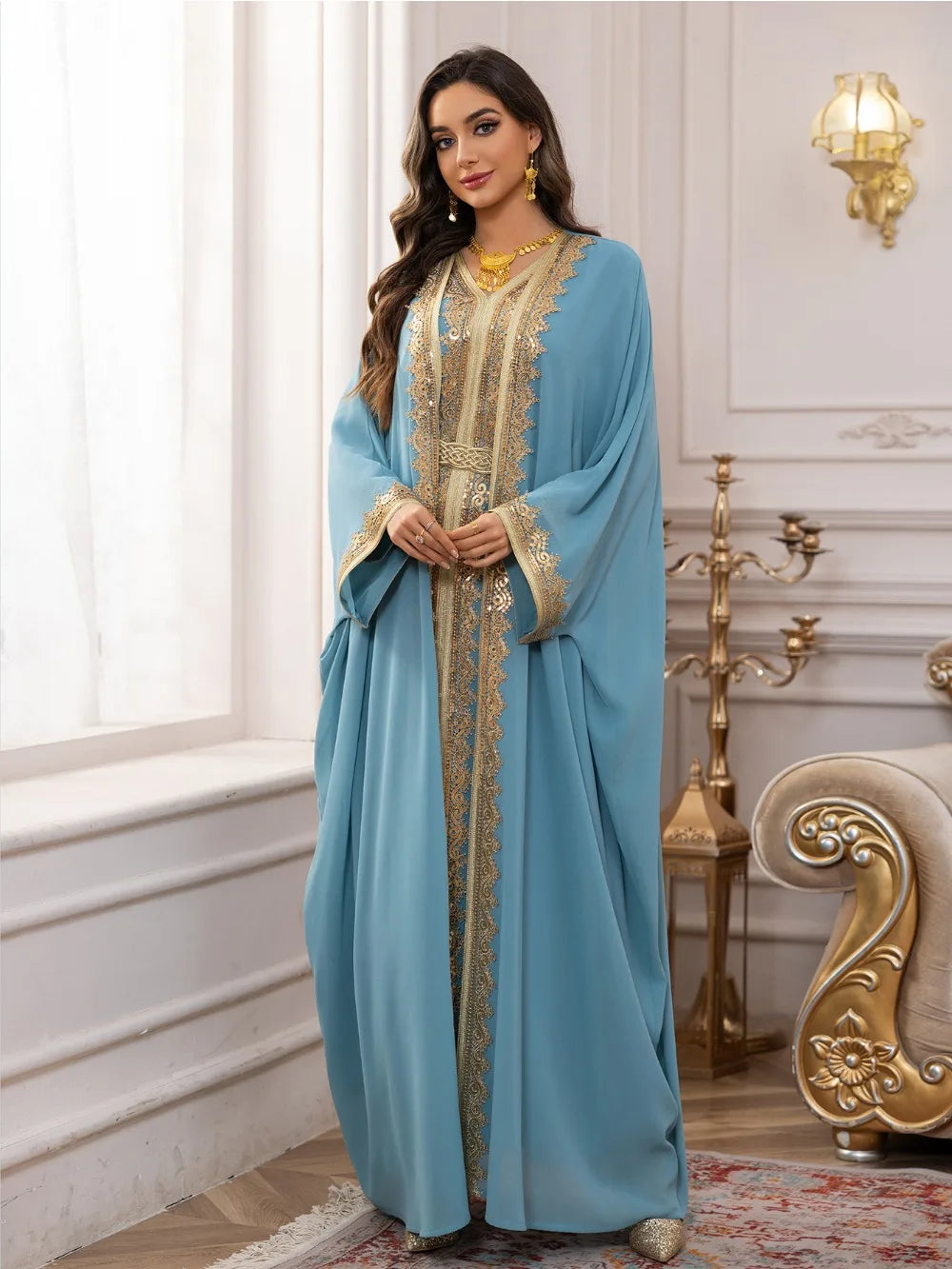 Muslim Women’s Open Cardigan with Inner Dress 2-Piece Set
