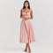 Women's Elegant Pink Lace-Up Midi Dress