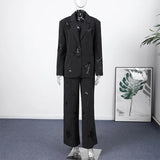 Women’s Chic Sequin Blazer Set – Elegant Lapel Stripe 2-Piece Suit