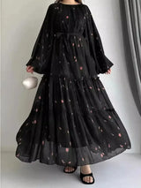 Das Chiffonkleid „Oasis“ – Kaftan im Signature-Druck Marokko-Stil – Fließende Jalabiya für Ramadan aus der Boutique