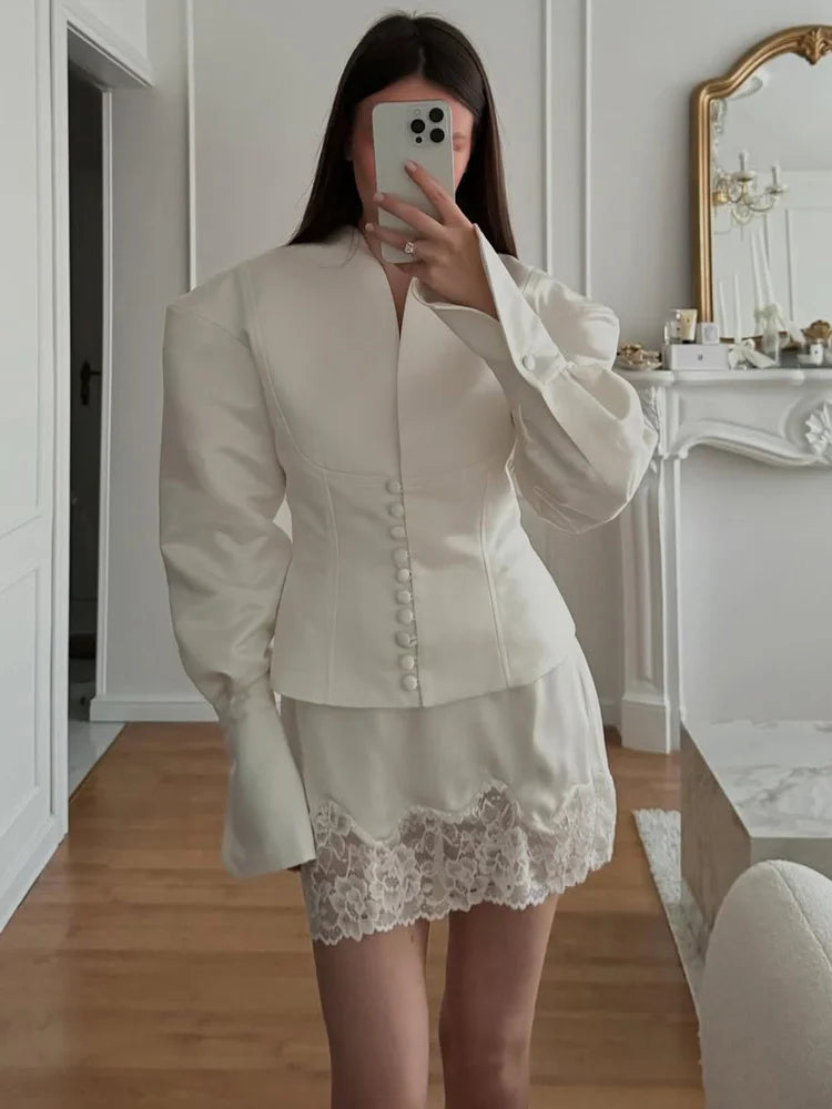 Eleganter Patchwork-Pendlerblazer – Schlanker, hochtaillierter Herbstmantel für Damen