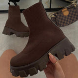 Damen-Strick-Plateau-Stiefeletten – Winterwarme kurze Sockenstiefel