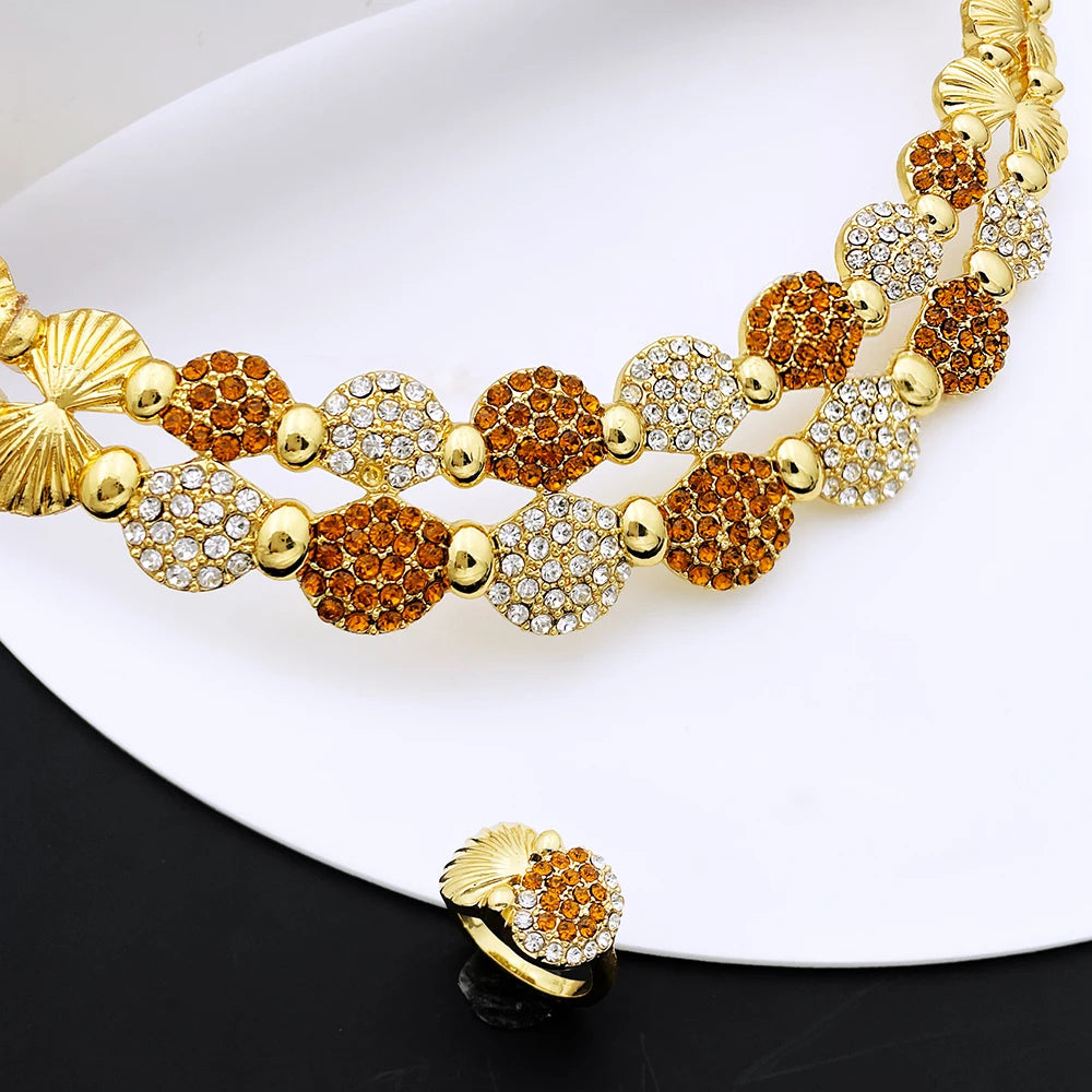 Neuestes italienisches Goldschmuck-Set für Damen – Luxuriöses afrikanisches Statement-Halskette und Ohrringe