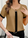 Damen Khaki Lockere Freizeitbluse – Elegantes Kurzarm-Sommershirt