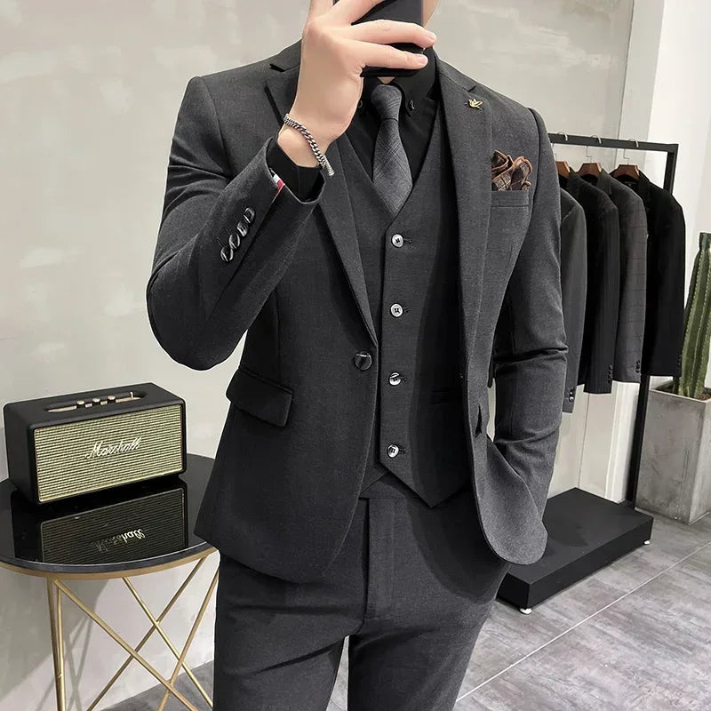 3-teiliger hochwertiger Anzug für Herren – Luxuriöses Boutique-Set aus Sakko, Weste und Hose
