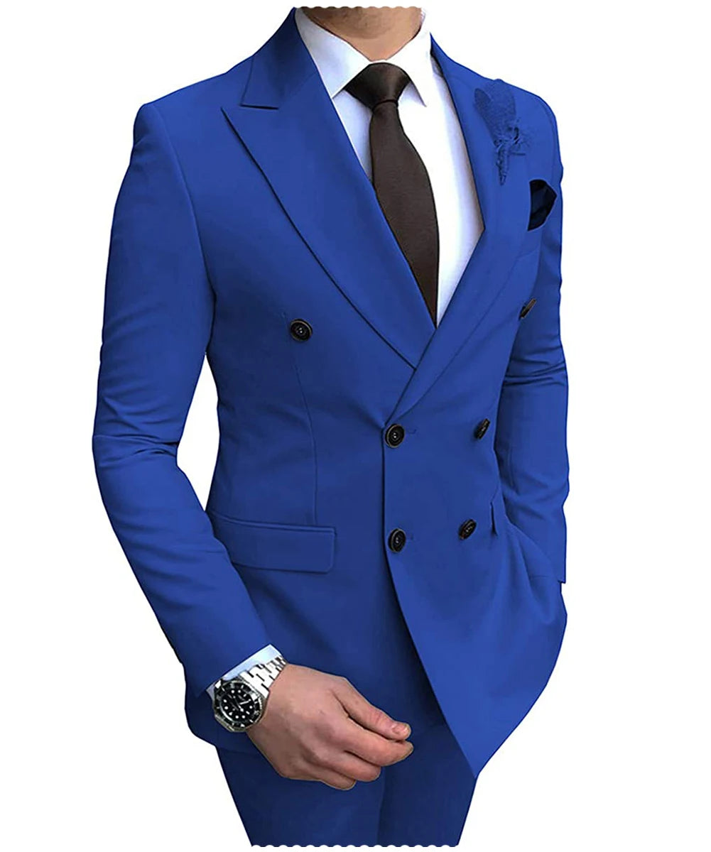 Herren Zweiteiliger Zweireiher-Anzug – Slim Fit Sakko mit fallendem Revers, legerer Smoking
