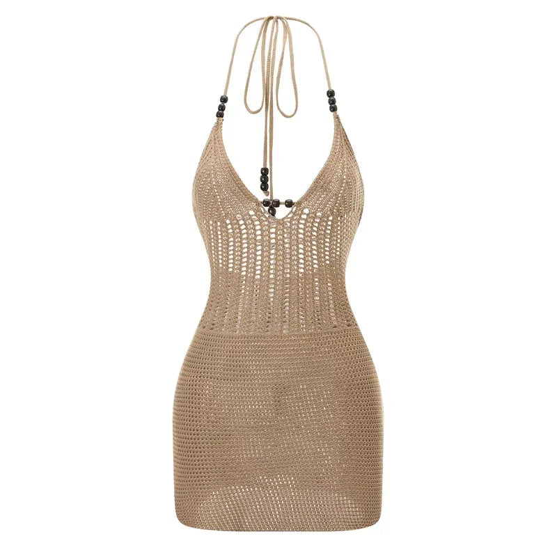 Damen Rückenfreies Neckholder-Häkelkleid – Sexy gestricktes Cutout Mini- & langes Bodycon-Kleid
